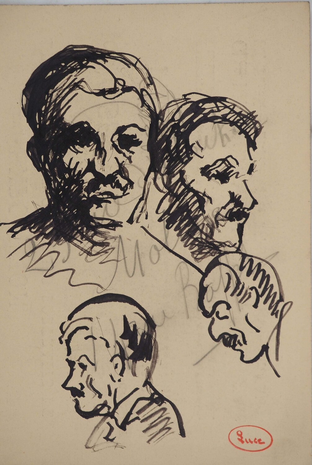 Etude d'hommes à la moustache Maximilien Luce Drawing for sale