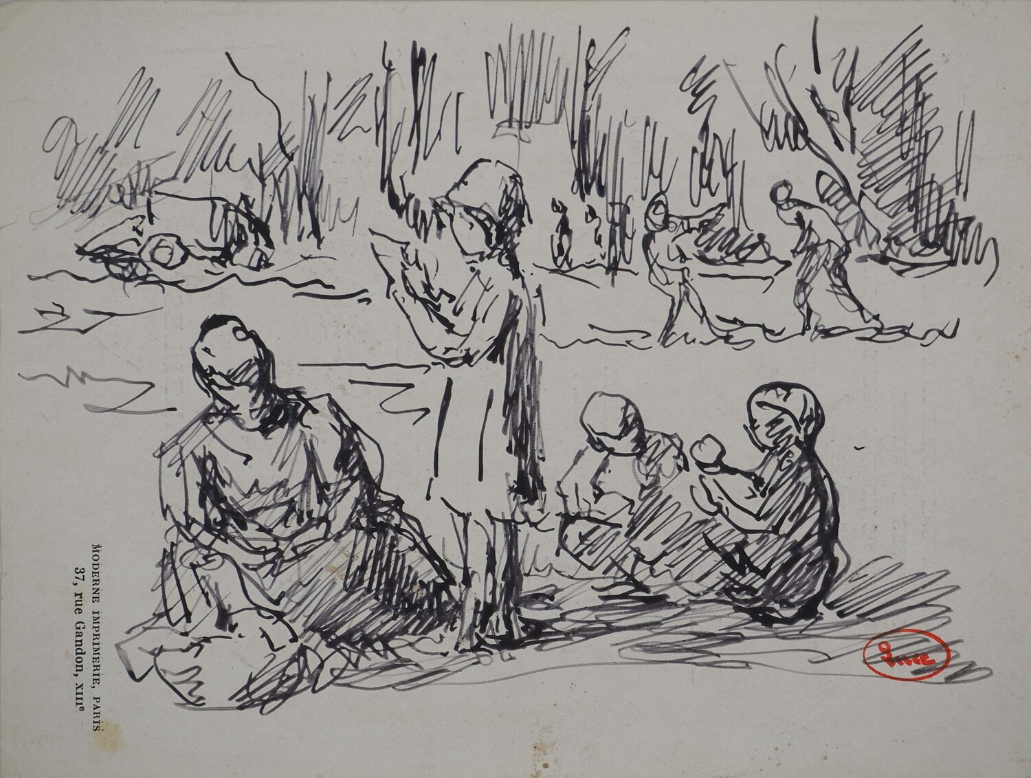 Famille au parc Maximilien Luce Drawing for sale