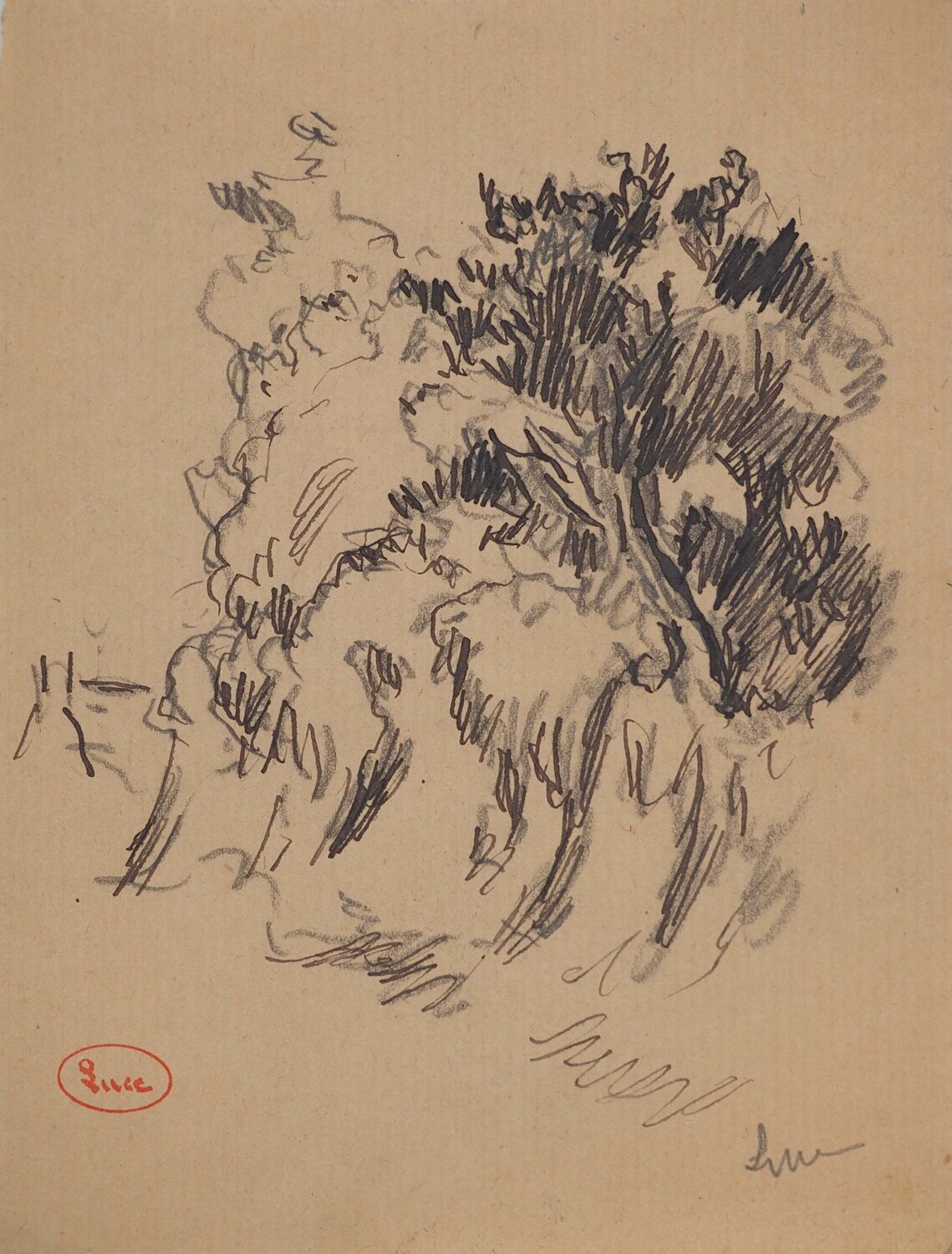 Végétation en bord de route Maximilien Luce Drawing for sale