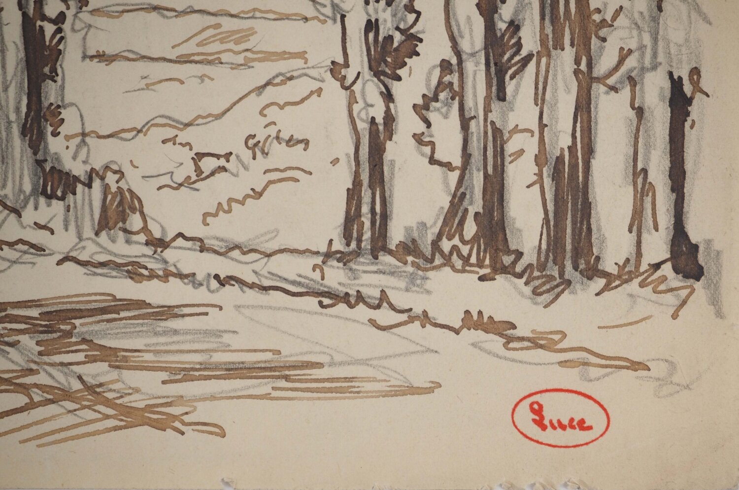 Rolleboise, Prairie bordée d'arbres Maximilien Luce Werk auf Papier zu verkaufen