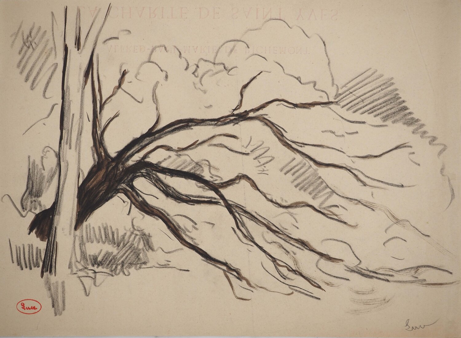 Paysage avec arbre aux branches tordues Maximilien Luce Dessin à vendre