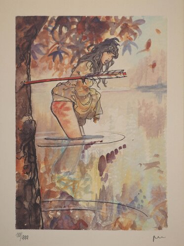 Femme surprise en territoire indien, Lithographie signée de Milo Manara, Impresión a la venta en Singulart