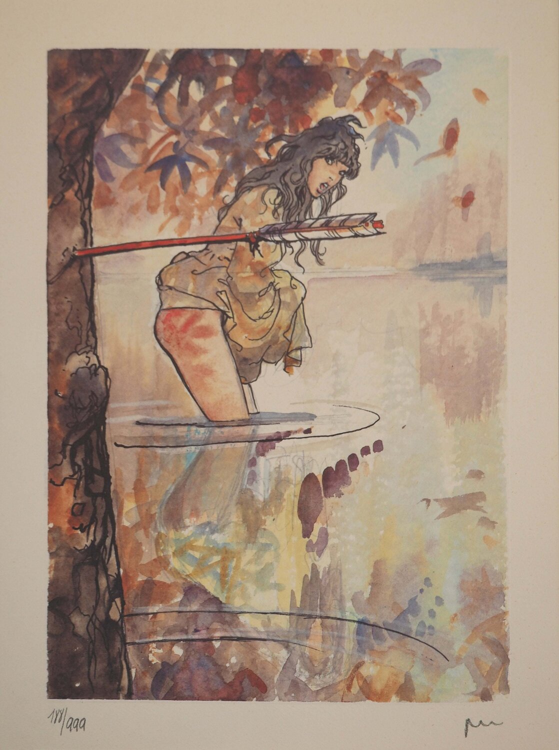 Femme surprise en territoire indien, Lithographie signée Milo Manara Afdruk te koop