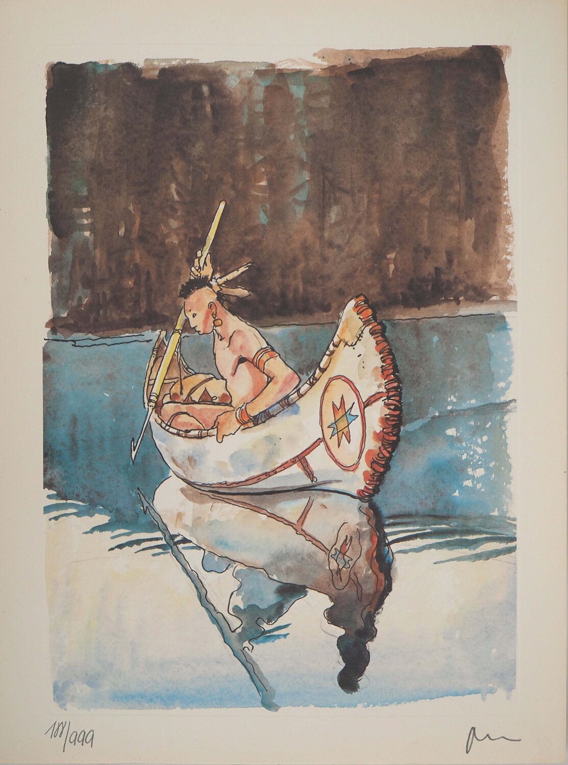 La pêche sur le lac, Lithographie signée Milo Manara Afdruk te koop