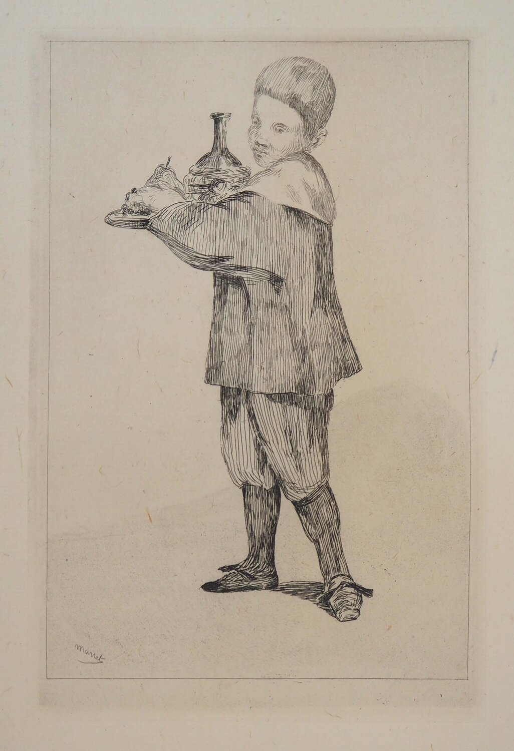 Enfant portant un plateau, Gravure originale signée Édouard Manet Édition à vendre