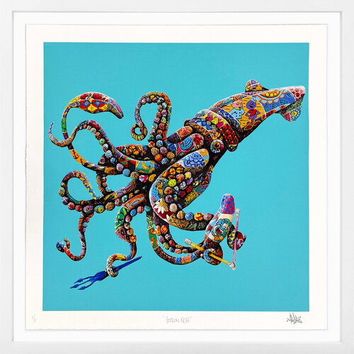 Squiddly Diddly - Golden Tip-Off (framed, hand finished screen print) by Louis Masai, Print for Sale on Singulart