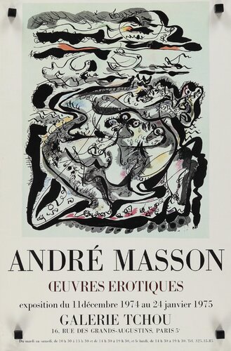 Andre Masson, Oeuvres Erotiques, Galerie Tchou, Paris, (Black Magnets in the corners are for photography only and are not on the actual poster), FREE DOMESTIC SHIPPING van André Masson, Afdruk te koop op Singulart