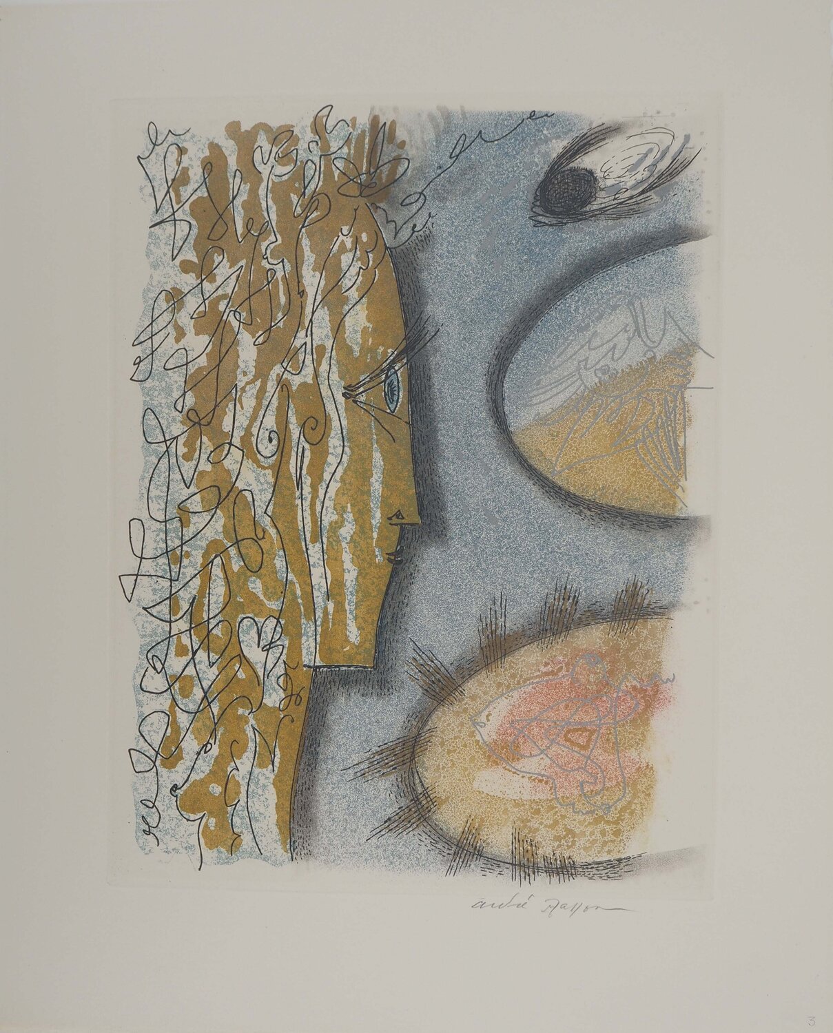 Profil féminin aux sphères, Gravure originale signée André Masson Afdruk te koop