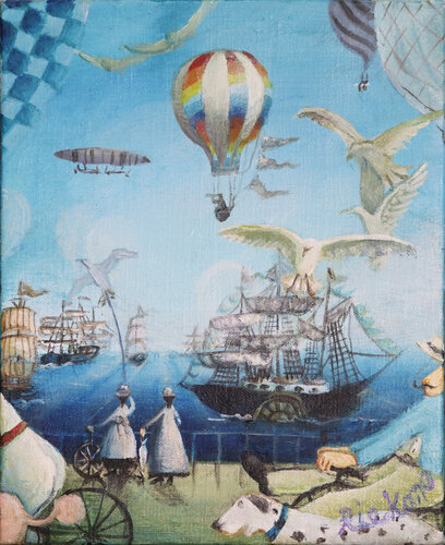 Let's take a walk on holidays di Rie Kono, Pittura in vendita su Singulart