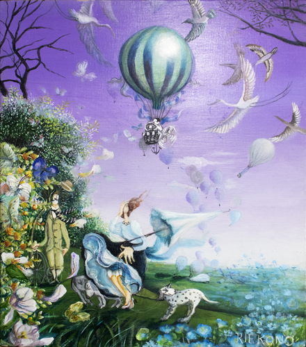 Wonderful stories begin when the window blows van Rie Kono, Schilderij te koop op Singulart