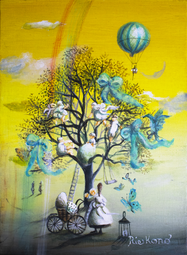 A tree with a rainbow van Rie Kono, Schilderij te koop op Singulart
