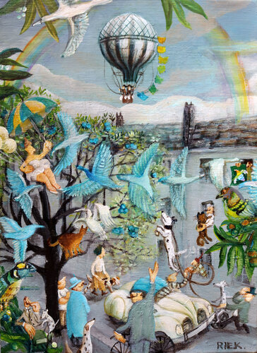 On Walking with dogs van Rie Kono, Schilderij te koop op Singulart