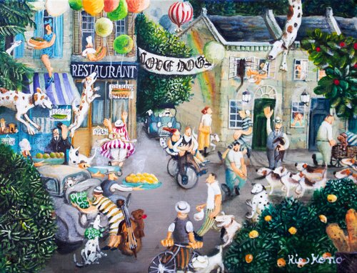 the Dog walking street von Rie Kono, Malerei kaufen auf Singulart