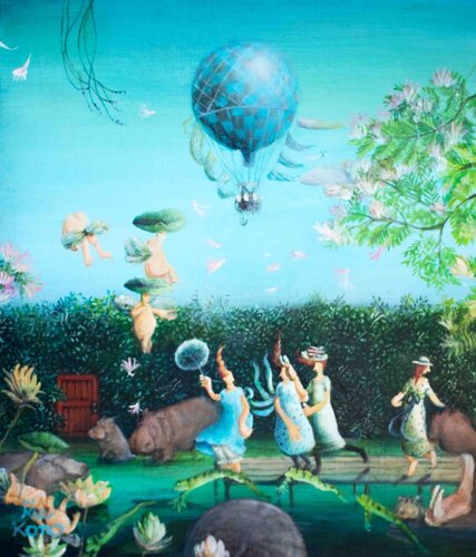 Let’s walk with the hippopotamus. von Rie Kono, Malerei kaufen auf Singulart