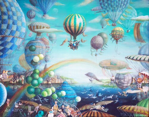 Pleasures during the journey van Rie Kono, Schilderij te koop op Singulart