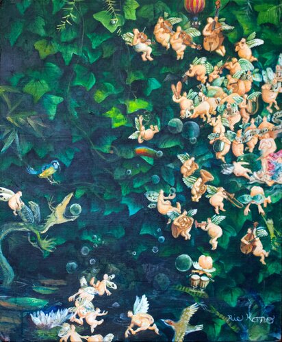 Let's enjoy with the dragon ! von Rie Kono, Malerei kaufen auf Singulart