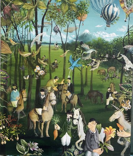 A day with horses by Rie Kono, Painting for Sale on Singulart