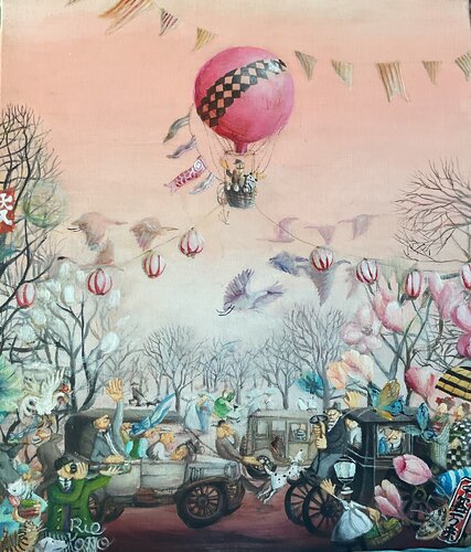 Welcome to this world! 千客万来 di Rie Kono, Pittura in vendita su Singulart