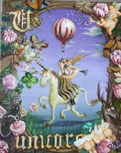 U is for unicorn di Rie Kono, Pittura in vendita su Singulart