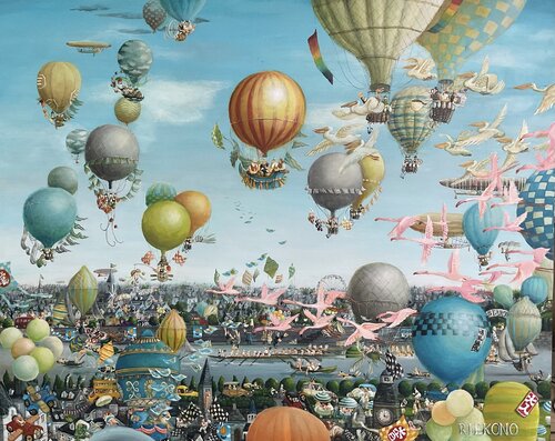 Let's go on a balloon journey! by Rie Kono, Painting for Sale on Singulart