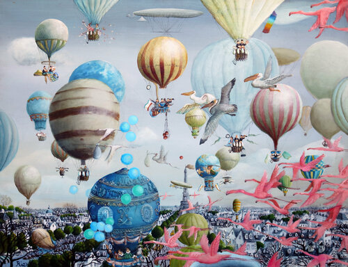 Ballooning over everywhere: Paris von Rie Kono, Malerei kaufen auf Singulart