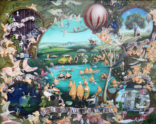 Let's go to a hot spring in spring or not. de Rie Kono, Pintura a la venta en Singulart
