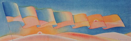 Etendard au coucher de soleil, Sérigraphie signée Jean Michel Folon
