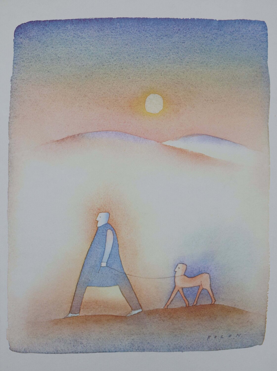 Le promeneur et son chien Jean Michel Folon Print for sale