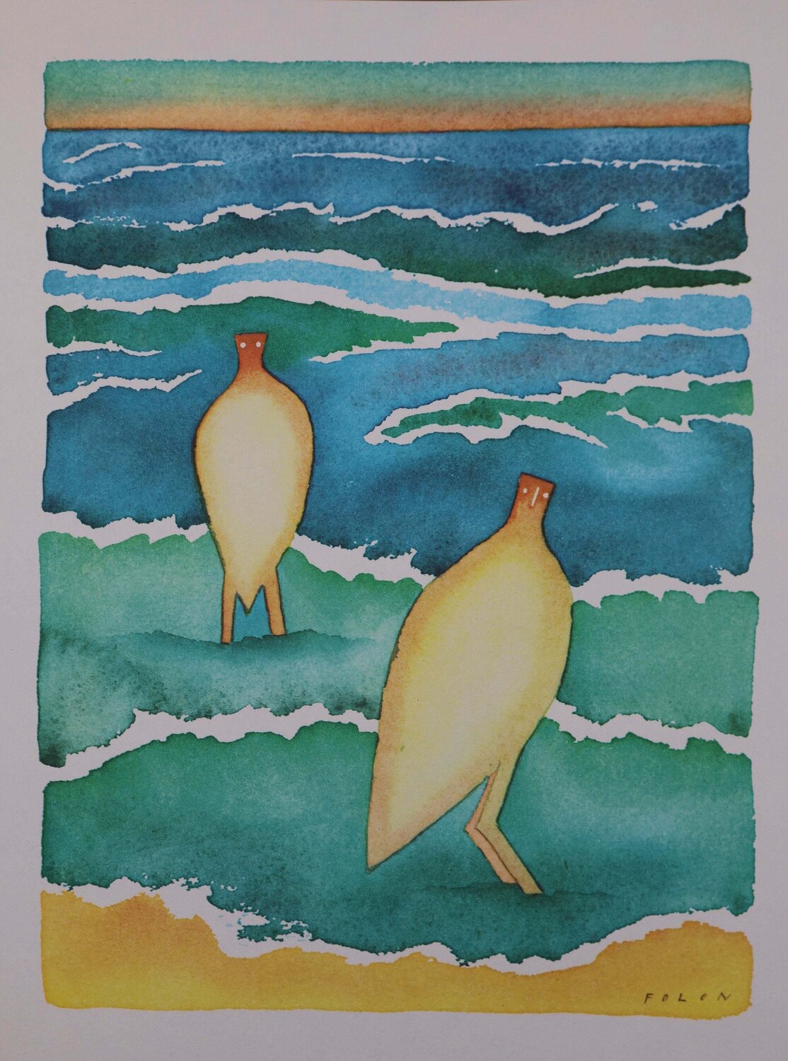 Les deux oiseaux Jean Michel Folon Print for sale