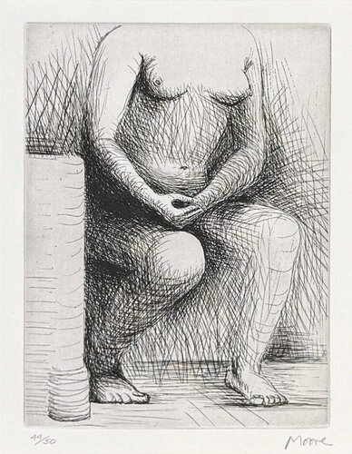 Seated Figure (framed hand signed etching) von Henry Moore, Druck kaufen auf Singulart