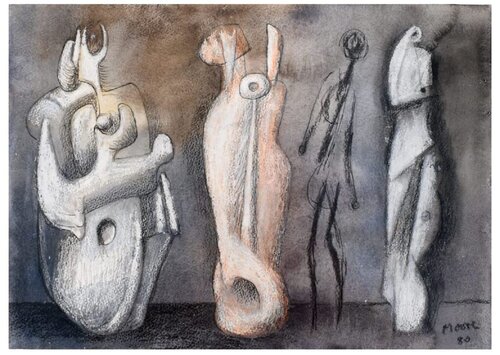 Four Standing Sculpture Ideas van Henry Moore, Schilderij te koop op Singulart