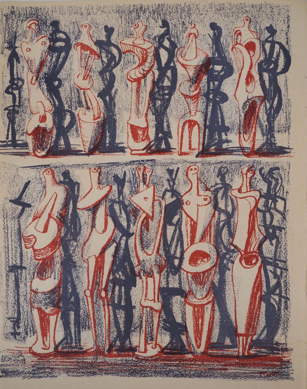 Figures et ombres, Lithographie originale Henry Moore Afdruk te koop