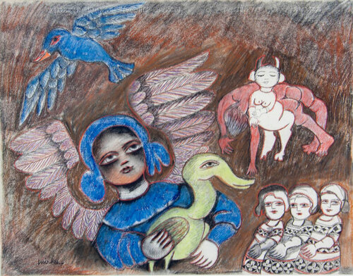 Angel Epiphany With Three Wise Girls di Mirka Mora, Opera su carta in vendita su Singulart