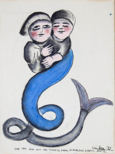 Lovers The Merboy and Mermaid, half boy, half fish di Mirka Mora, Opera su carta in vendita su Singulart