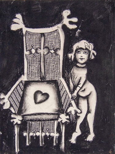 Girl and Love Chair di Mirka Mora, Opera su carta in vendita su Singulart