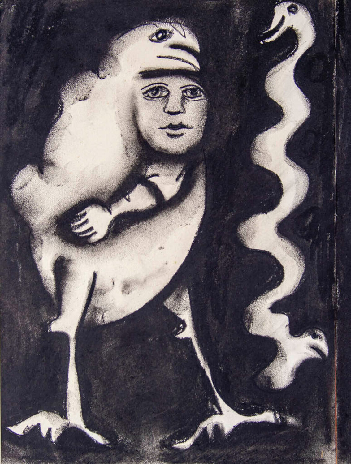 Girl with Bird Mirka Mora Opera su carta in vendita