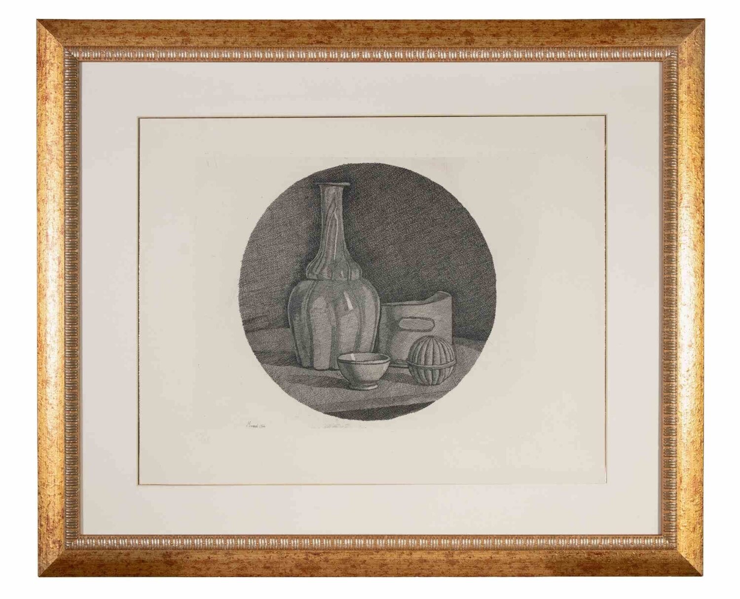 Grande Natura Morta Circolare con Bottiglia e Tre Oggetti Giorgio Morandi Druck zu verkaufen