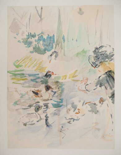 Petite fille nourrissant des canards di Berthe Morisot, Stampa in vendita su Singulart