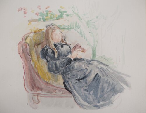 Jeune-fille sur un sofa, Lithographie signée by Berthe Morisot, Print for Sale on Singulart