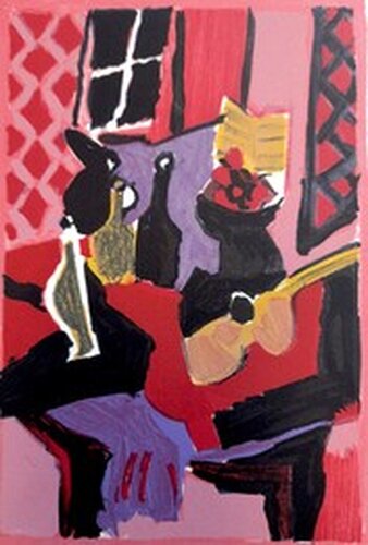 Cubist still life with guitar par Marcel Mouly, Édition en vente sur Singulart