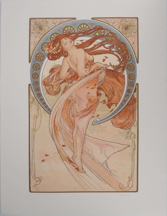 Les Arts, la danse, Lithographie signée Alphonse Mucha