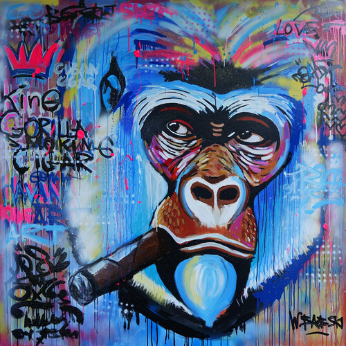 Smoking Gorilla di Wojtek Babski, Pittura in vendita su Singulart