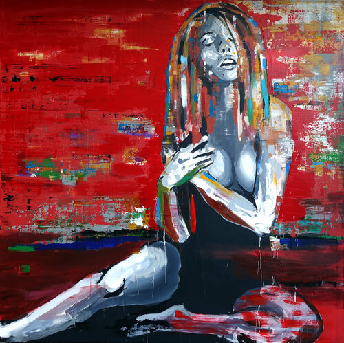 Lady in Red van Wojtek Babski, Schilderij te koop op Singulart