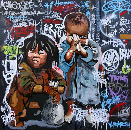 KIDS - Street Art 4 van Wojtek Babski, Schilderij te koop op Singulart