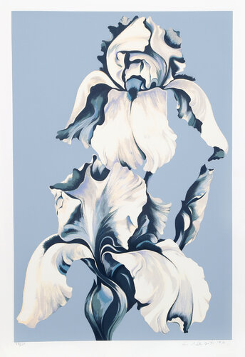 White Irises on Blue van Lowell Nesbitt, Afdruk te koop op Singulart