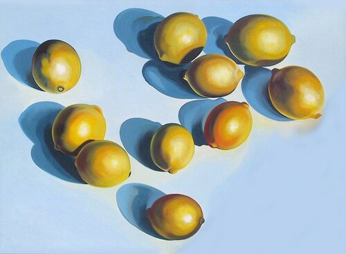 Ten Lemons on Blue by Lowell Nesbitt, Painting for Sale on Singulart
