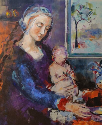Madonna with the milk soup par Marina Del Pozo, Peinture en vente sur Singulart
