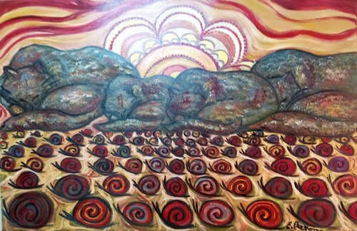 Montañas de gatos van Elena Barón, Schilderij te koop op Singulart