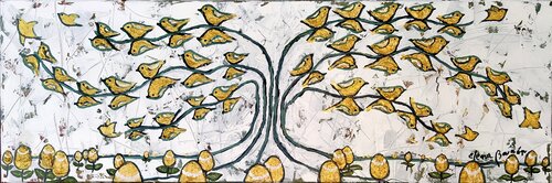 Sembrando pájaros dorados by Elena Barón, Painting for Sale on Singulart