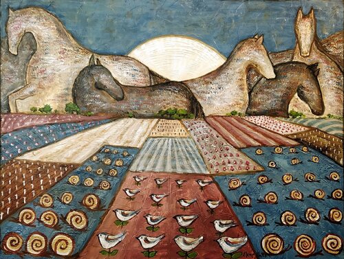 Montañas de caballos di Elena Barón, Pittura in vendita su Singulart